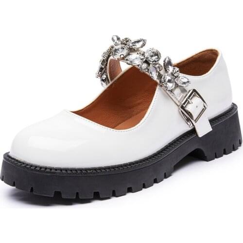 Mary Jane Shoes Ladies Rhinestones 2021 Latest Summer Patent Leather Women Loafers Trend British Style Platform Girl Shoes