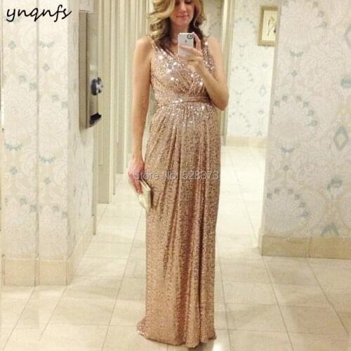 YNQNFS ED191 Elegant V Neck Empire Mother Pregnant Dresses Sparkly Sequins Champagne Maternity Evening Party Gown 2019