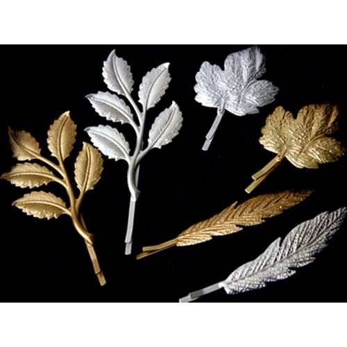 Women Special store fashion gold alloy girl polish maple leaf shape barretes hair clip children jewelry
