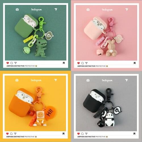 Super Green Earphone Cover For Airpods Cute Dinosaur Panda Cat Keychain Bluetooth Wireless Protective Cover For AirPods Case