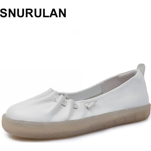 SNURULAN Handmade Cow Leather Women Shoes Casual Flats Shoes Moccasin Bateau Woman Shoes Leather Summer Flat Espadrilles