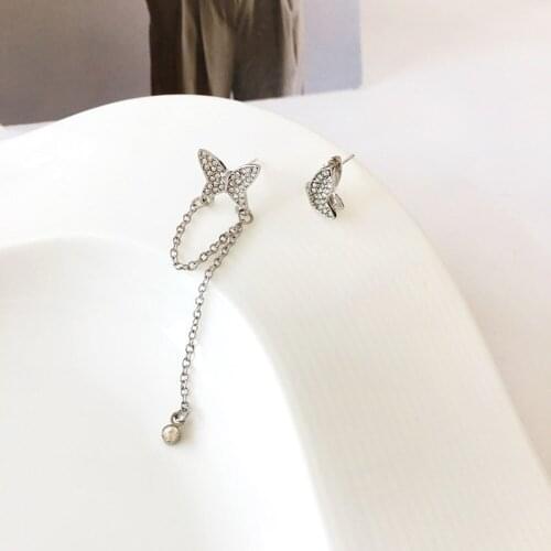 The New Trend In Personality Temperament Asymmetric Butterfly Earrings Women Diamond Earrings