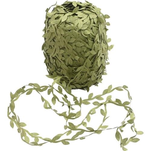 20M Silk Leaf-Shaped Ribbon Handmake Artificial Green Leaves Rattan Vines For Wedding Decor Wreath Gift Scrapbooking Crafts