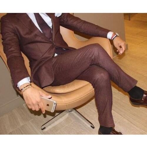 2017 Latest Coat Pant Dark Brown Men Suits Slim Fit Groom Tuxedo 3 Piece Custom Style Suits Prom Blazer Terno Masculino