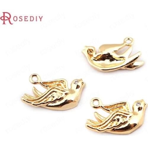33662)10PCS 14*10MM 24K Gold Color Brass with Zircon Swallow Charms Pendants High Quality Diy Jewelry Findings Accessories