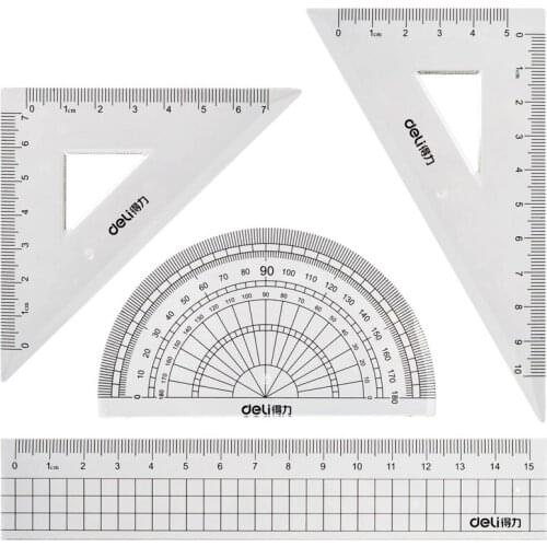 4pcs / set of Deli 71963cartoon animal multifunctional drawing combination ruler + triangle plate protractor, student supplies