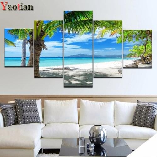 5 piece diamond Embroidery Maldives Islands Palm Tree Ocean Scenery diamant Art 5d diamond painting full square Mosaic Set