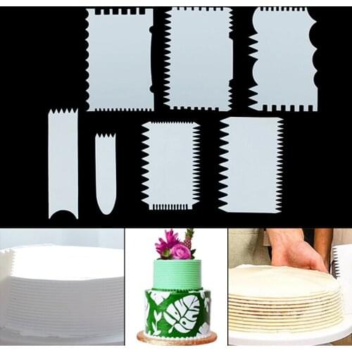 7 Pcs/set Cake Scraper Fondant Cream Spatula Edge Smoother Cake Cutter Pastry Mold Baking Decorating Tools