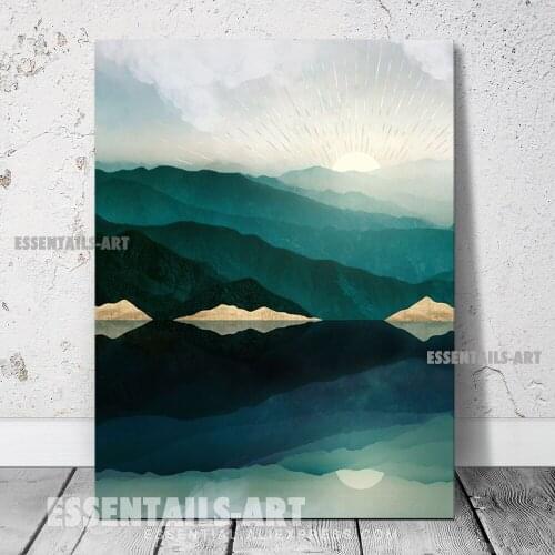 Nordic Abstract Metal Lake Nature Canvas Wall Art Painting Poster Bedroom studio print Living kid Room Home Decoration Prints