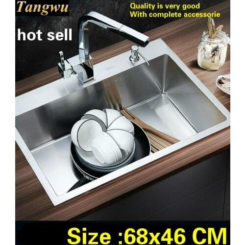 Free shipping Hot sell standard kitchen manual sink single trough food grade 304 stainless steel luxury 68x46 CM