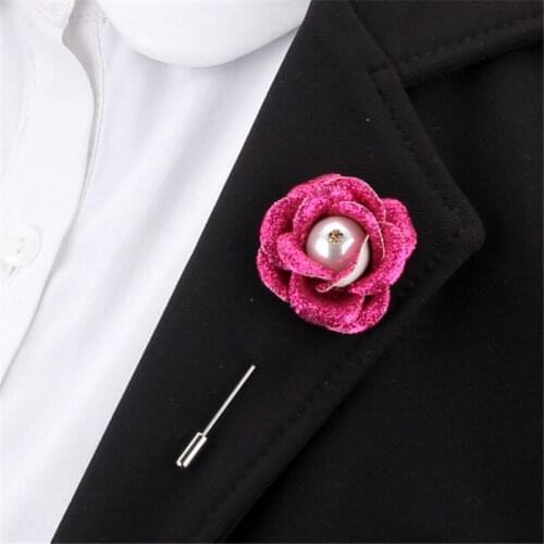 Shining Flowers Pearl Lapel Pin Stick Brooches Handmade Ribbon Boutonniere Wedding Brooch Pins Men Women Cool Party Accessories