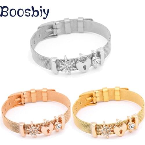 Fashion Brand Bracelet Stainless Steel Mesh Bracelet With Love Lock Beads DIY Charm Bracelet & Bangle for Women Jewelry Gift