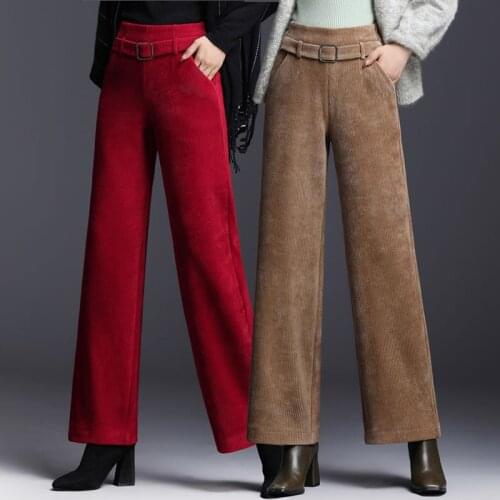 Autumn new wide leg pants Corduroy pants womens high waist straight pants womens trousers loose Corduroy trousers Female