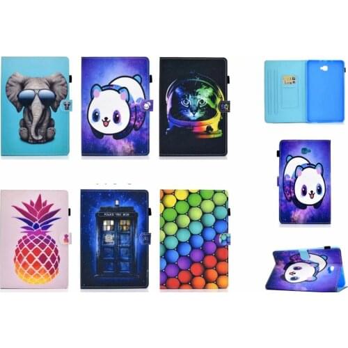 Leather PU Tablet PC Case For Samsung Galaxy Tab A A6 10.1" 2016 SM-T580 T585 T585N Smart Cover Funda Cartoon Shell