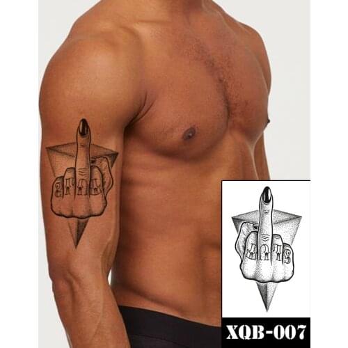 Black White Middle Finger Temporary Tattoo Stickers Personality Deign Fake Tatto Waterproof Tatoos Arm Large Size for Women Men