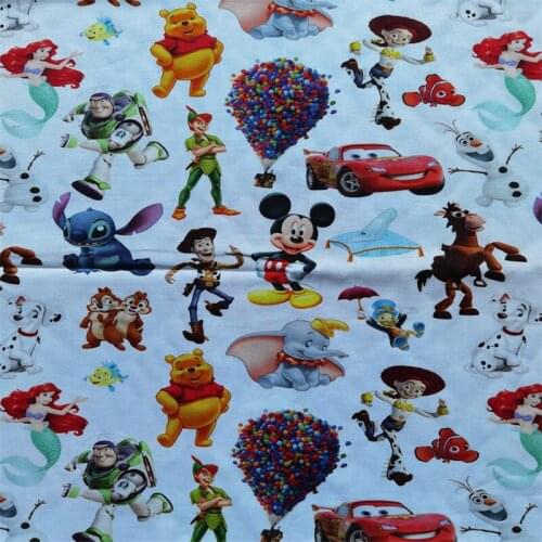 Disney Mermaid Toy Story Stitch Up Dumbo 100% Cotton Fabric for Boy Clothes Hometextile Cushion Cover Backpack Needlework DIY