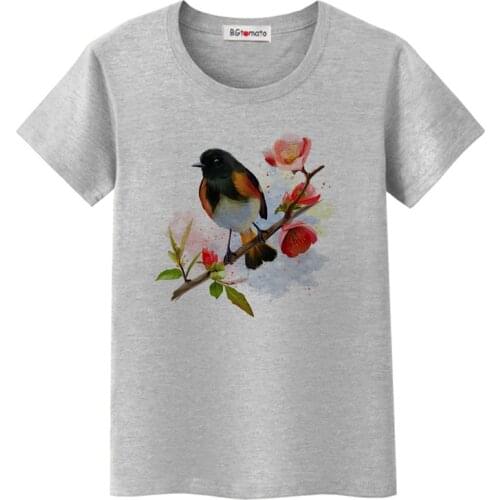 BGtomato T shirt Colorful Birds Rainbow Tshirt Women Beautiful Art Work Clothes Hot Sale Comfortable Tee Shirt Femme