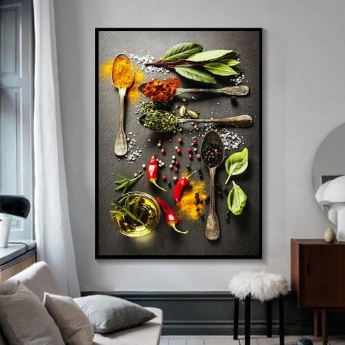 Leaf Chili and Curry Powder Canvas Painting Kitchen Wall Art Modern Fashion Picture Posters And Prints Wall Picture Kitchen Room