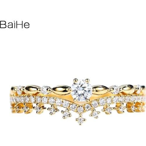 BAIHE Solid 14K Yellow Gold H/SI 0.26ct Natural Diamonds ring For Women Wedding кольца Fine Jewelry beautiful Crown ring кольцо