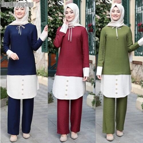 2 Pieces Sets Tops and Pants Women Dubai Party Muslim Abaya Kaftan Islamic Turkish Casual Robe Long Sleeve Ramadan Clothing