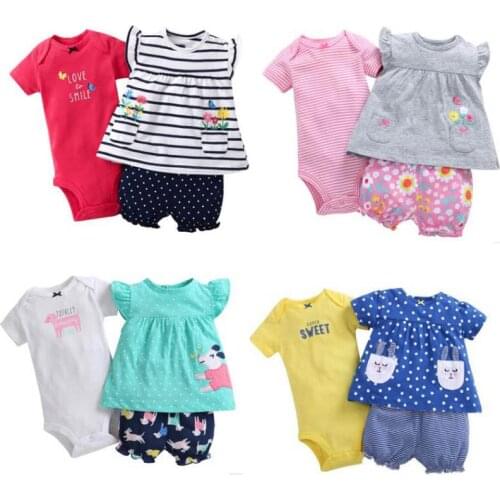 3Pcs Sets Newborn Infant Baby Girl Clothing 2020 Summer Cotton Quality Baby Girls T-Shirt+Bodysuit+Shorts Bebe Girls Outfits