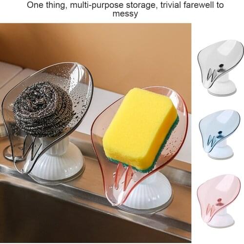 Leaf Shape Punch-free Soap Box Drain Soap Holder Rack Suction Cup Rotatable Multifunction Kitchen Bathroom Supplies Gadgets