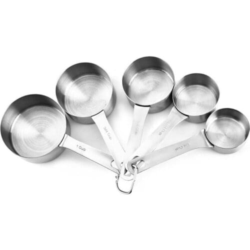 Stainless Steel Measuring Cup Set of 5 Seasoning Spoon Flour Cups Rolled-Edge Stocked Baking Pastry Measuring Tools Scale SN1166