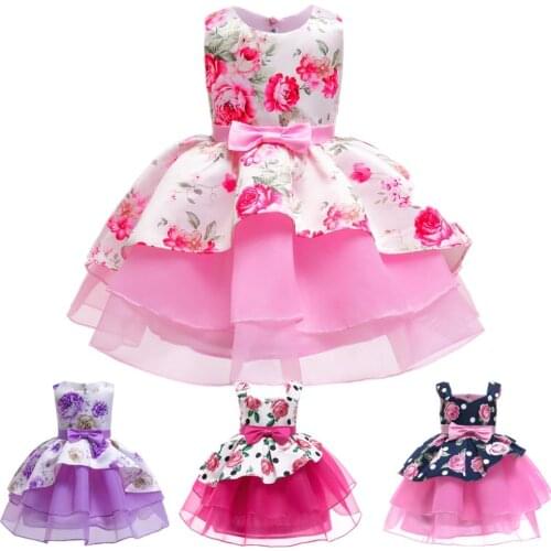 Flowers Fashion Dress Party Holiday Clothing Girls Baby Sleeveless Princess Yarn Dress Holiday Costume toddler girl clothes 2021