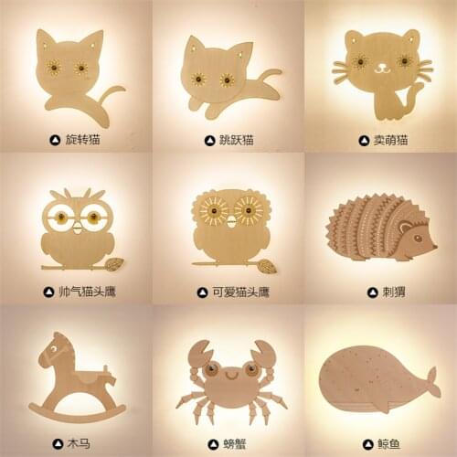 Cartoon Animal Wall Lamps Corridor Stairs Wooden Childrens Room Lamps Shadow Owl Bedside LED Aisle Modern Bedroom Wall Lights