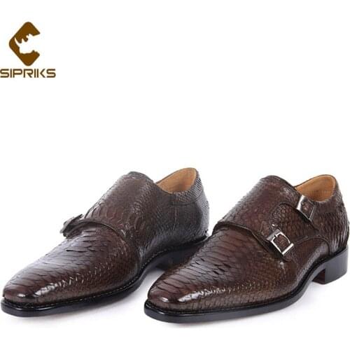 Sipriks Mens Dress Shoes Black Brown Snakeskin Business Casual Shoes Custom Goodyear Welted Python Shoes Social Formal Tuxedo 44