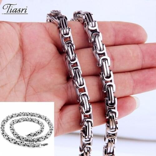 Tiasri 8mm Silver Color Byzantine Style Mens Necklaces Bracelets Fashion Stainless Steel Jewelry Accessories Steampunk Boy Gift
