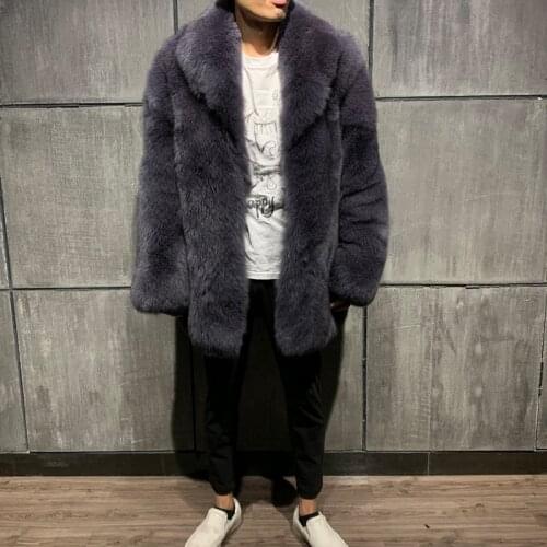 Mens Natural Fox Fur Coat Long Real Fur Outwear Winter Outside Jacket