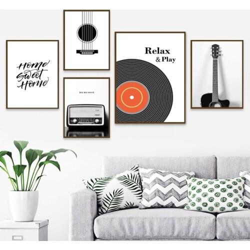 Musical Instrument Record Guitar Radio Wall Art Canvas Painting Nordic Posters And Prints Wall Pictures For Livig Room Decor