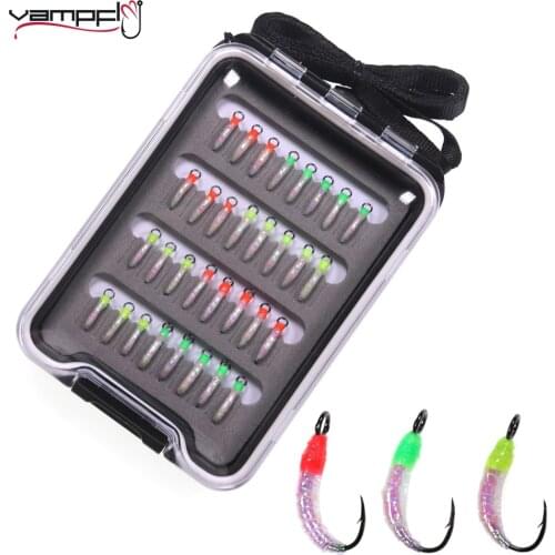 Vampfly 32pcs Fly Set Luminous Flashabou Gliss Body Nymph Worms Bug Fly Artificial Insect Baits Trout Perch Fishing Fly Lure