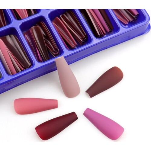 WAKEFULNESS 100Pcs/Set Colorful Matte Fake Nail Art Tips Long Ballerina Coffin Nails ABS Full Cover Fasle Nails Manicure Tools