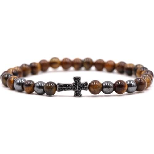 2021 New Trendy 7 color natural stone bead Bracelets cross Bracelet for Men&Women charm Handmade DIY Bracelet fashion Jewelry