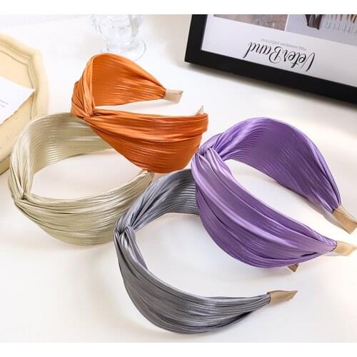 2021 Korean New Bezel Solid Color Cross Hair Hoop High-end Bright Silk Fabric Fashion Headband Hair Accessories