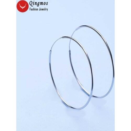 Qingmos Trendy Hoop Circle Earrings for Women with Silvery 50mm Sterling Silver S925 Hoop Circle Hoop Earrings Fine Jewelry-e570