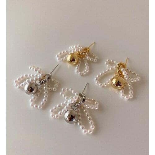 Luxury Faux Pearl Round Bead Dangle Earring for Women Hyperbole Metal Earring Jewelry Pendientes