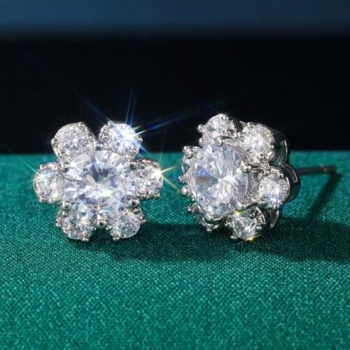 Luxury Female Flower Crystal Stone Earrings Charm Silver Color Small Stud Earrings Cute White Zircon Wedding Earrings For Women