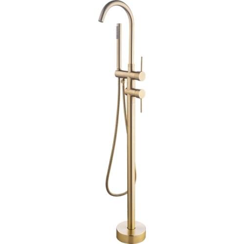 Brush gold Bathtub Floor Stand Faucet Mixer Single Handle Mixer Tap 360 Rotation Spout With Brass Handshower Bath Mixer Shower