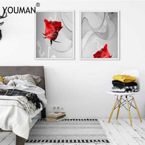 Modern Red Rose Posters And Prints Art Photo Wallpaper Flower Pictures Wall Canvas Art Wall Painting Poster Living Room Decor