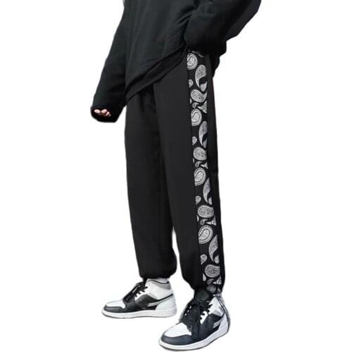 Knitted Sweatpants Men Bandana Side Floral Sport Casual Joggers Running Male Loose Cotton Jogging Straight Trousers 2021 Autumn