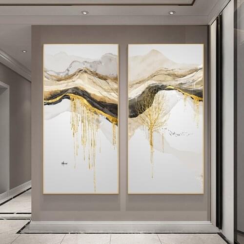 Wangart Abstract OilPainting Nordic Golden Sun Canvas Wall Pictures Living Room Big Sea Living Room Wall Art Poster Print