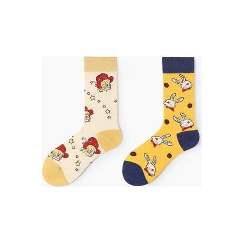YOOWALK harajuku kawaii funny socks women streetwear hip hop japanese Cartoon animal print cute socks rabbit gift Middle tube
