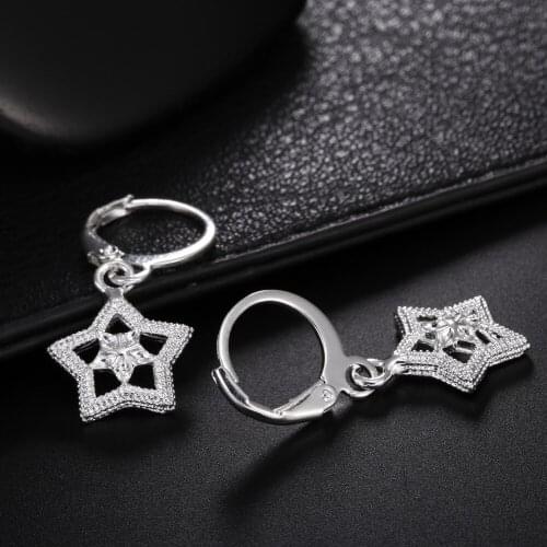 Charms 925 Sterling Silver Pretty star drop earrings for women Ear clip high quality Fashion party wedding Jewelry Holiday gifts