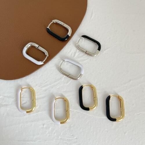 Flashbuy New Design Gold White Chic O Shaped Hoop Earrings Womens Chunky Enamel Copper Geometric Earrings Minimalist Jewelry