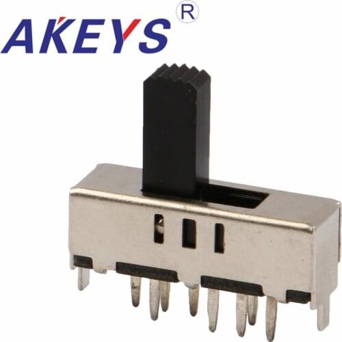 10PCS SS-23F07 2P3T-G12 Double pole three throw 3 position slide switch 8 solder lug pin verticle type with 2 fixed pin