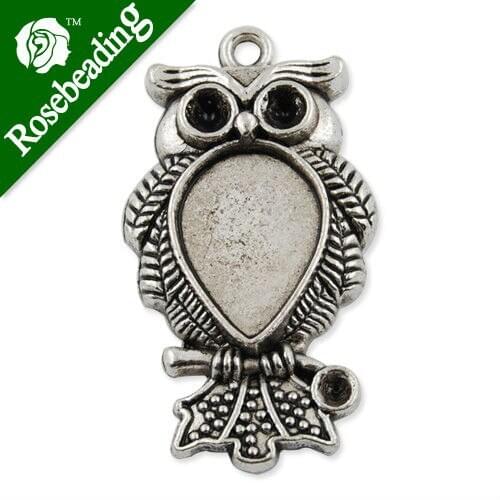 13*18MM Owl Shape Antique Silver Zinc Alloy Cameo Cabochon Base Setting Pendants,Nickle and Lead free;fit 13*18mm cabochon-C3682
