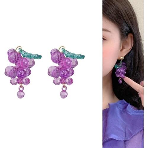 2020New 50Pcs Cute Purple Glass Grape Bunch Fruit Button for DIY Earring and Necklace Peadants Accessoriess LX11